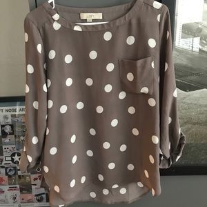 Loft gray polka dot blouse